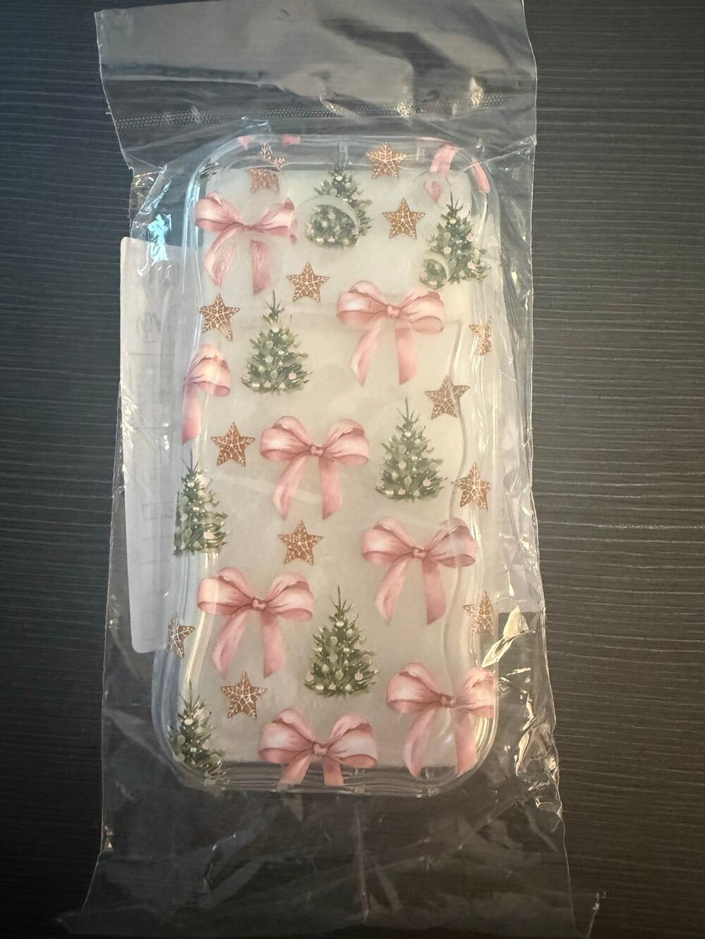 iPhone 17 Pro Clear Case Pink Ribbon Bows & Holiday Christmas Tree Coquette